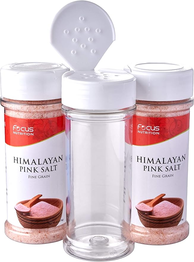 12 Pack of 6 Oz. Empty Clear Plastic Spice Bottles with White Sprinkle Top Lids For Storing and Dispensing Salt, Sweeteners and Spices - Food-Grade Spice Jars for Kitchen and Home Spice Organization