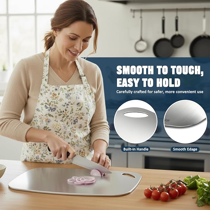 Cutting Board Non-Toxic, 304 Stainless Steel Cutting Board Double Sided, 13.66" x 9" Chopping Board for Kitchen, Dishwasher Safe Chopping Board for Meat, Vegetables or Fruit, Medium