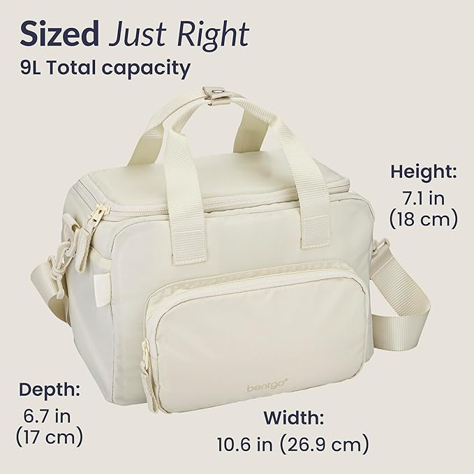 Bentgo Insulated Lunch Bag – Extra-Large Capacity Adult Lunch Bag with Shoulder Strap and External Storage Compartment, Durable, Lightweight, Ideal for Work, School, & Meals On the Go (Bone)