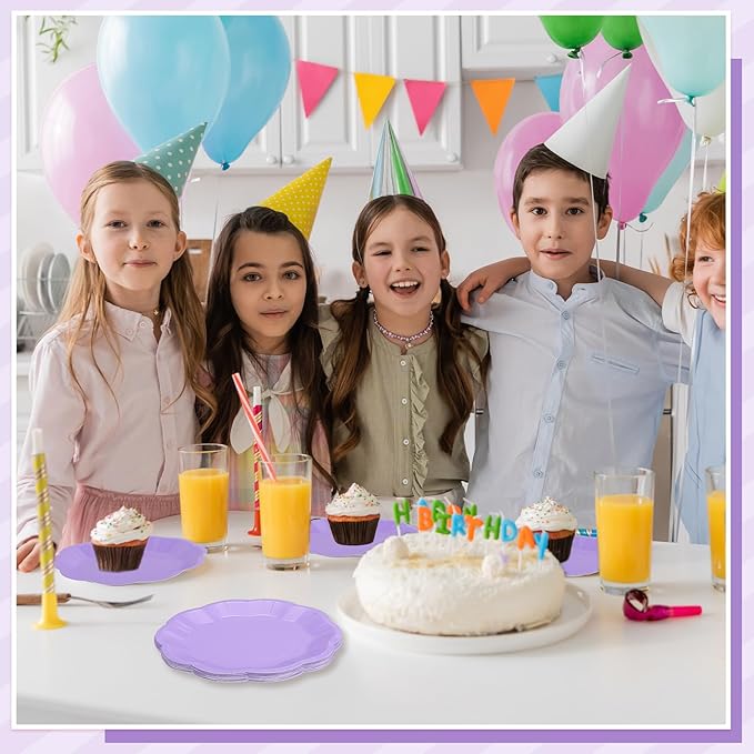 30 Pcs Light Purple Paper Plates, 9 Inch Scalloped Lavender Plates Cute Easter Plate Disposable Party Plate for Wedding, Birthday, Baby Shower