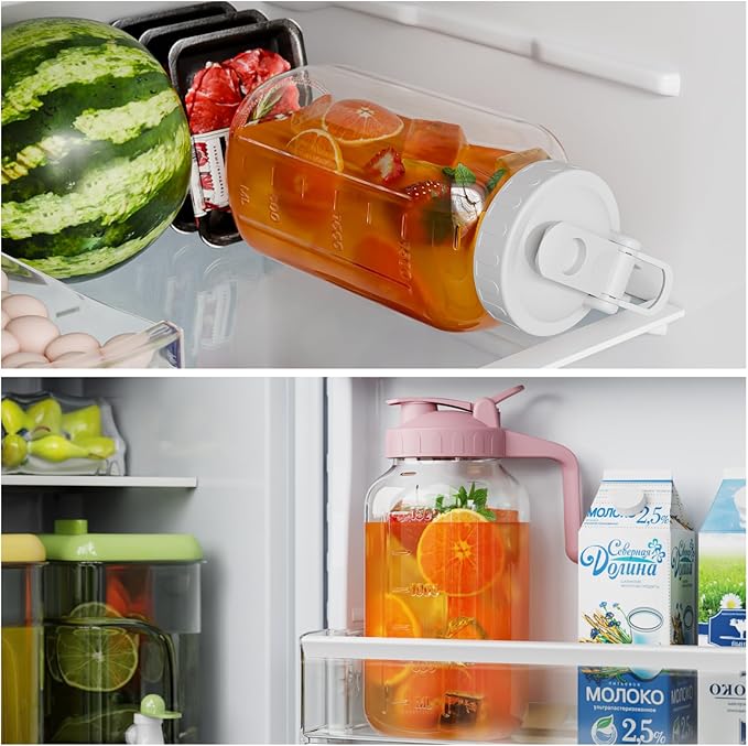 Glass Mason Jar Pitcher, 64 oz Wide Mouth Jug with Pour Spout Handle Lid for Cold Brew Coffee, Ice Beverage, Iced Juice, Lemonade, Sun Tea, Fruit Drinks Container(White)