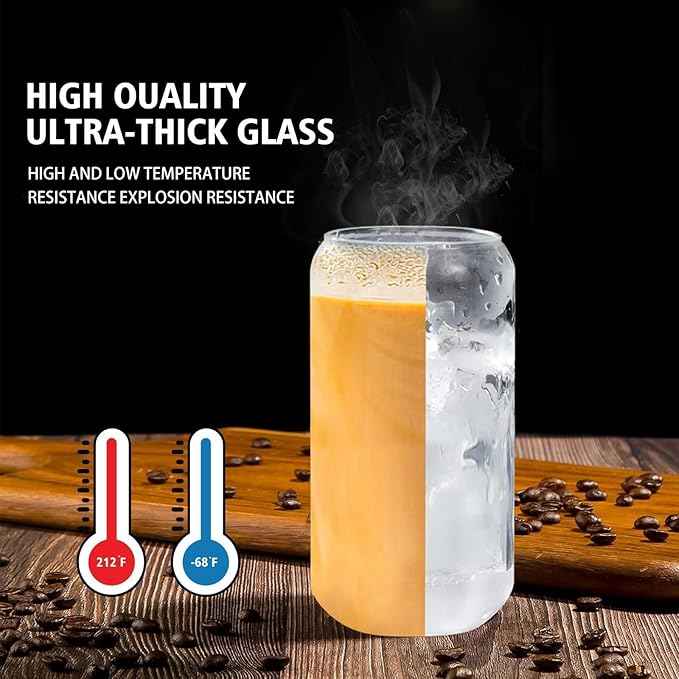 Glass Cups with Lids and Straws Set of 16 – 16oz Iced Coffee Tumblers for Holiday Parties, Family Gatherings, and Everyday Hosting – Gift-Ready Drinkware for Christmas, New Year, or Home Entertaining