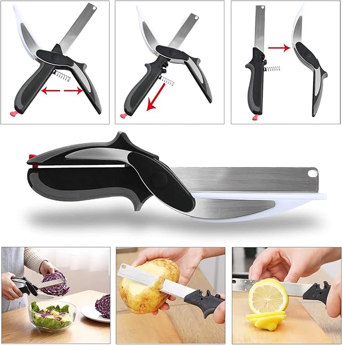 Separable Stainless Steel Barbecue Steak Cutting Shear Household Vegetable Scissors 2 In 1 Multi Kitchen Tool Fruit Knife