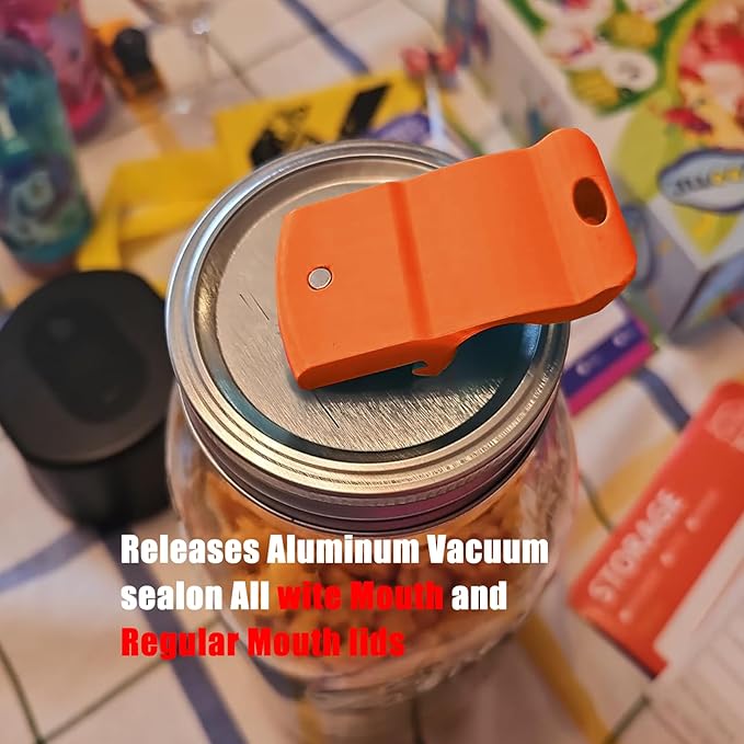 Mason Jar Opener Canning Tool,Canning Jar Opener, Releases Vacuum Seal on Wide Mouth and Regular Mouth Lids,Magnetic Jar Lid Lifter for Canning. Pickling and Home Food Storage (orange color)