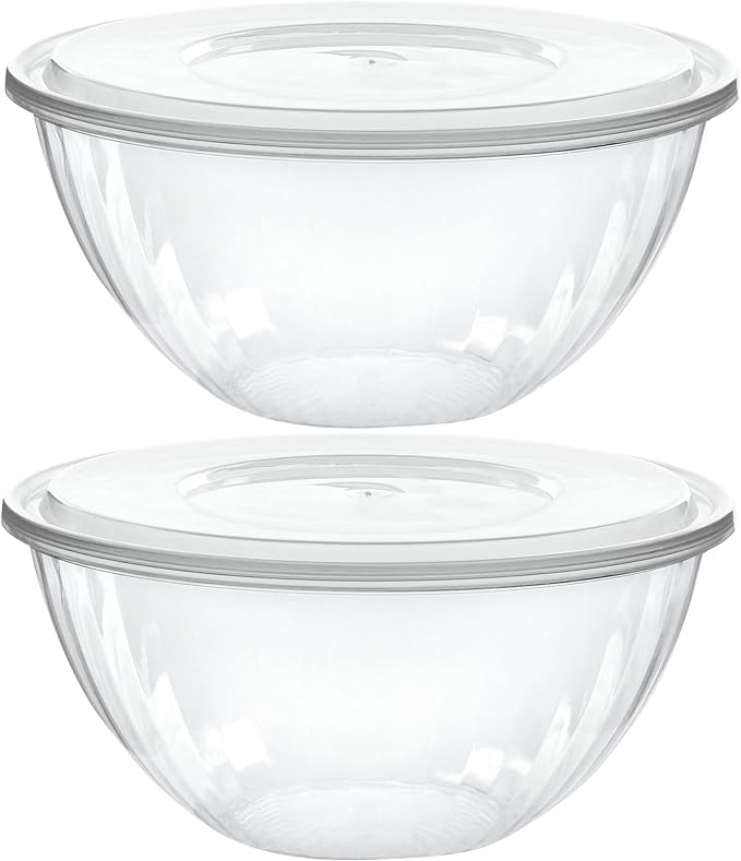 PLASTICPRO Disposable 48 Ounce Round Crystal Clear Plastic Serving Bowls With Lids, Party Snack or Salad Bowl, Chip Bowls, Snack Bowls, Candy Dish, Salad Container Pack of 2