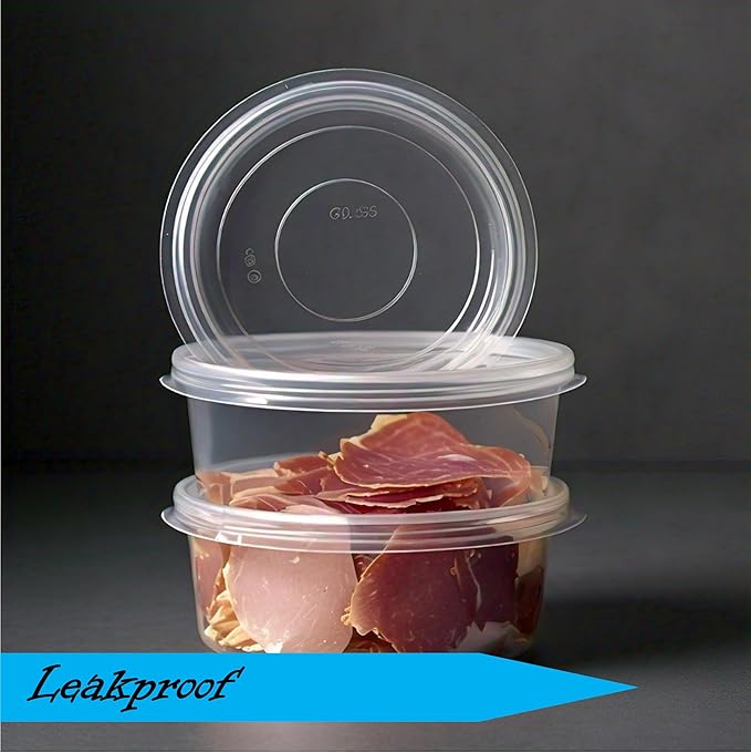 Mr Miracle 8OZ Deli Containers with Lids - 48 Pack of 8 oz Clear Airtight Reusable Plastic Food and Multi-Purpose Deli Containers - Microwave, Freezer, and Dishwasher Safe