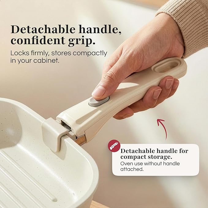 Gourmetific® Grill Pan [FOR INDOOR COOKING] - Non-Stick Square Frying Pan for Stove Tops & other Cooking Tops - Perfect for Grilling Steak, Bacon & Grilled Cheese - Non-Toxic Aluminum Pan (Cream)