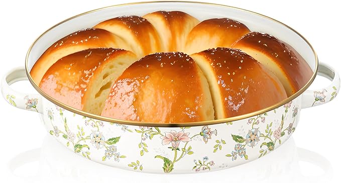 11 Inch Enamel Pie Pan Vintage Art Enamel Non-stick Baking Dish Oven and Dishwasher Safe for Turkey Pizza Desserts Easter Gift for Wife Baking Dish(Floral Print Style)