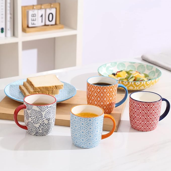 Selamica 10 oz Coffee Mugs Set of 6 with Handle, Coffee Cups Ceramic for Cappuccino Latte Cocoa Milk Tea, Dishwasher Microwave Safe, Assorted Colors