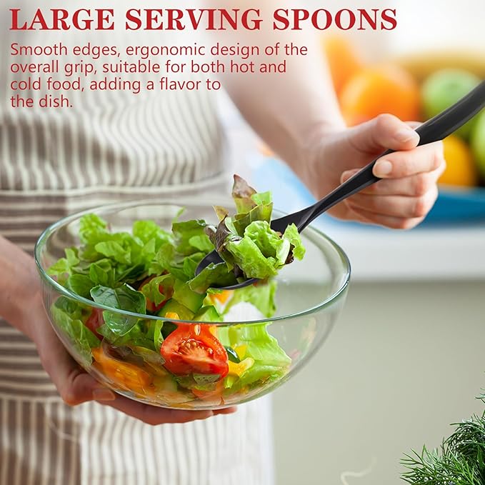 Mwellewm 10" Serving Spoons Plastic Serving Utensils 24 Packs Disposable Spoons for Buffet Large Heavy Duty Black Plastic Soup Spoons Catering Supplies for Parties Weddings Gatherings Holiday