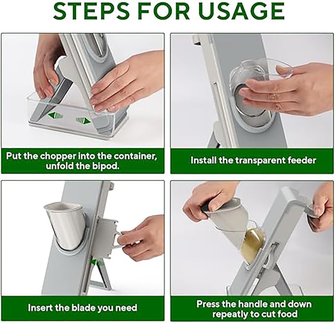 Eletronova Safe Mandoline Slicer for Kitchen, Vegetable Slicer for Kitchen，Kitchen Food Slicer, French Fry Cutter Julienne Dicer for Vegetables Grey (White & Green) (Grey)