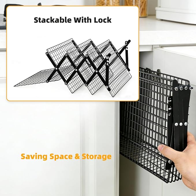 4 Tier Collapsible Cooling Rack, Adjustable Stackable Wire Cooling Racks for Baking, Tight-Grid Cookie Cooling Rack, Space-Saving Baking Rack for Small Kitchen, Camping & BBQ