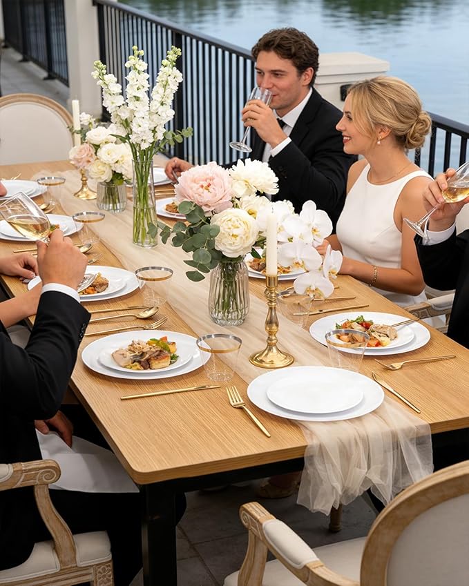 PULOTE 100PCS White Plastic Plates Disposable - Heavyweight 50 White Dinner & 50 Dessert/Salad Plates for Wedding, Party