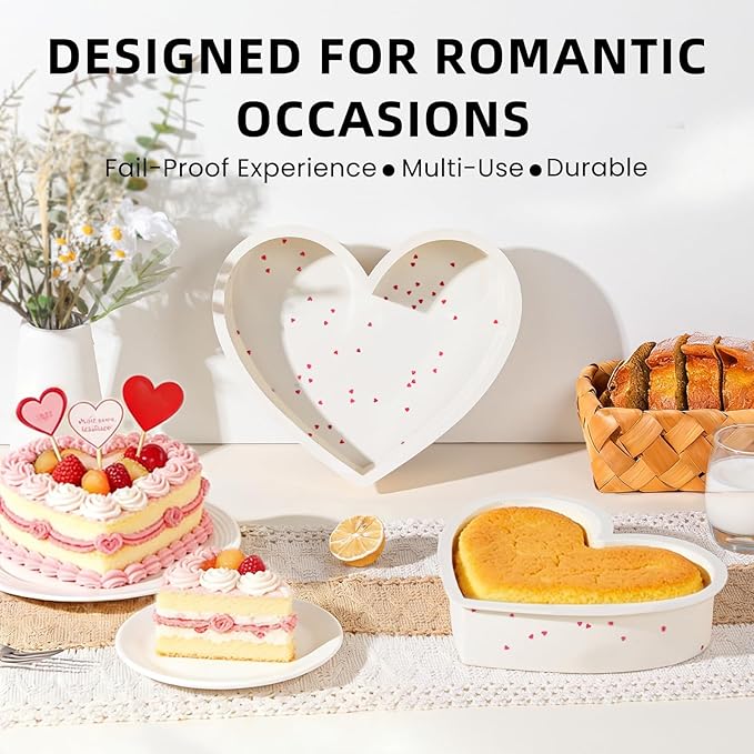 SJ 2P 10 Inch Silicone Heart Shaped Cake Pans, Nonstick Cake Pan, BPA Free Silicone Heart Cake Baking Mold for Oven Dishwasher Safe-Heartdot