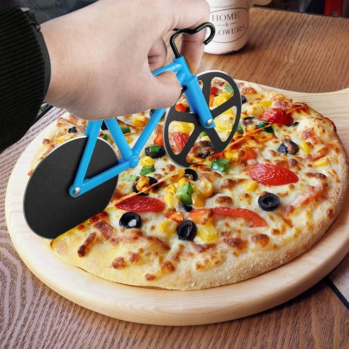 Ninonly Bicycle Pizza Cutter,Non-stick Bike Pizza Slicer, Dual Stainless Steel Cutting Wheels best for Pizza Lovers,Holiday Vacation Funny White Elephant Gifts Exchange Kitchen Gadget Cool Men's Gift