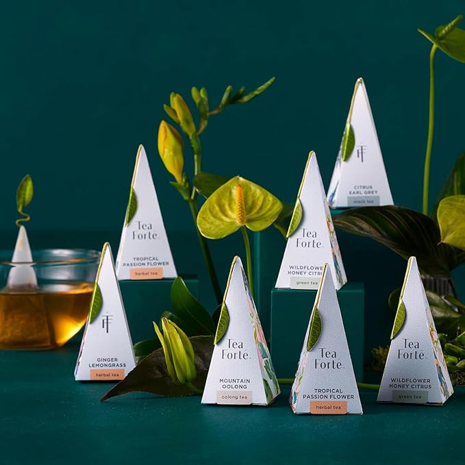Tea Forte Easter Gifts for Adults - Premium Petite Presentation Box Gift Set Sampler, 10 Count, 2 of Each Blend Individually Wrapped Handcrafted Pyramid Infuser Bags, Demoiselle Tea