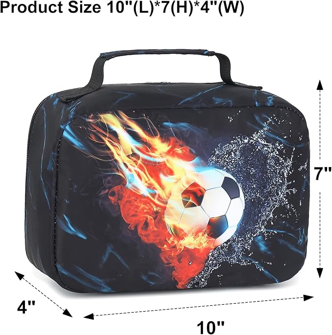 LEDAOU Lunch Bag Kids Insulated Lunch Box Boys Girls Insulated Reusable Lunch Bag for School Picnic Hiking (Soccer)