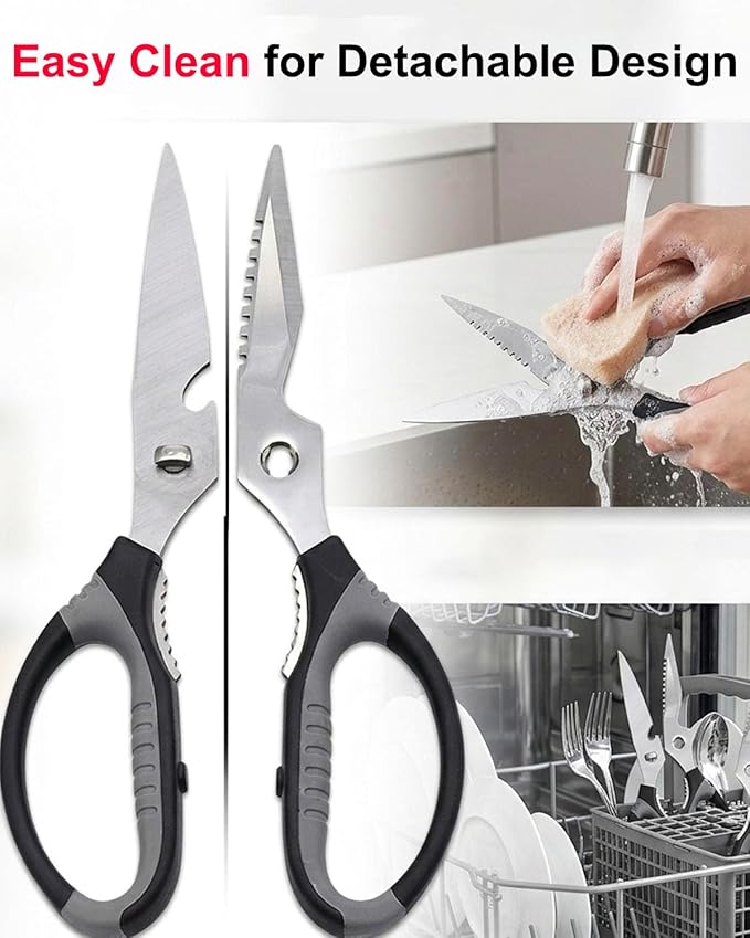 All Purpose Kitchen Scissors, Heavy Duty Kitchen Shears with Serrated Blade, Sharp Stainless Steel Food Scissors for Meat Chicken Herb, Dishwasher Safe Cooking Scissors