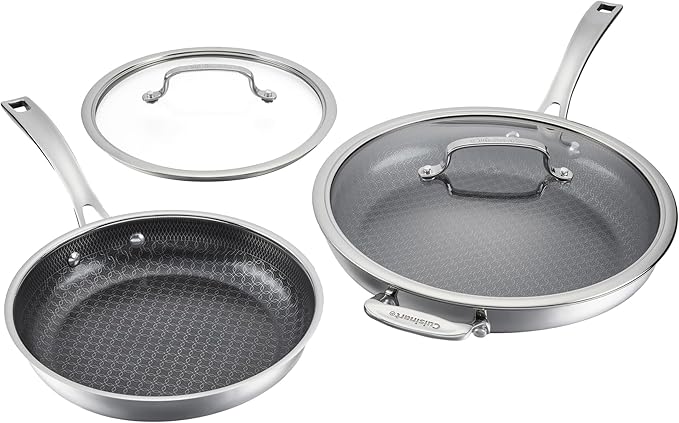 Cuisinart FusionPlus Hybrid Nonstick Stainless Steel Cookware Set, 4-Piece Skillet Cooking Set with PFAS-Free PURELYSEAR Ceramic Non Stick Technology, Scratch Proof, Cool Grip Handles, Dishwasher Safe