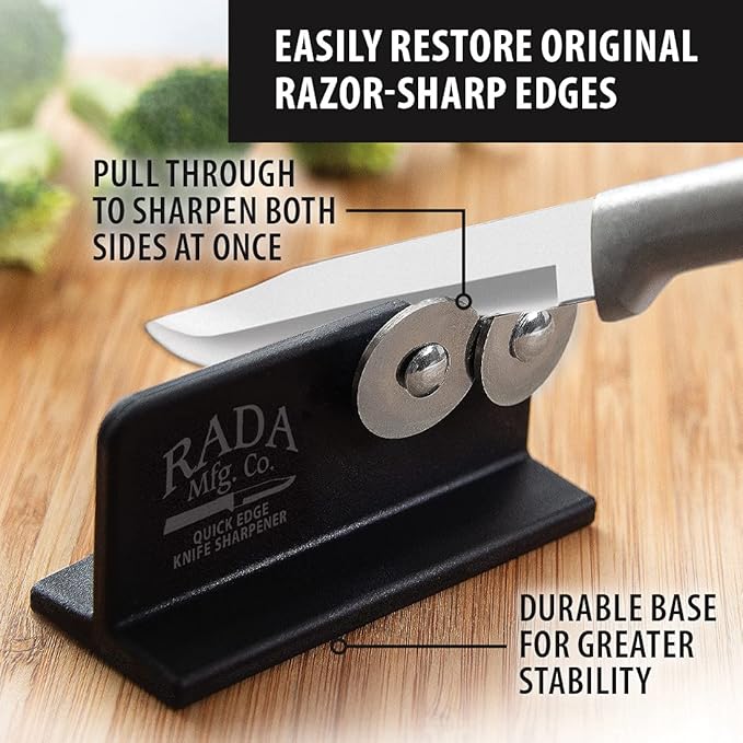 Rada Cutlery Quick Edge Knife Sharpener (R119), 3.5" x 2", Stainless Steel Wheels, Pack of 3