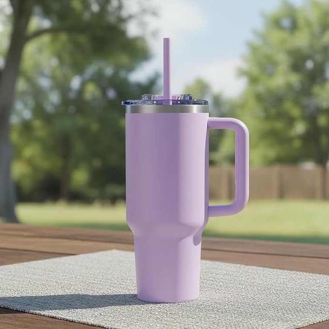 COKTIK 40 oz Tumbler With Handle and Straw, Insulated Tumbler With Leakproof Lids, Stainless Steel|BPA-Free, Cold for 24 H (Lavender)