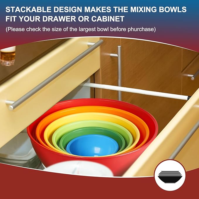 6-Piece Plastic Mixing Bowls Set with Airtight Lids, Nesting Bowls for Space Saving, TPR Sealed & PP5 Leak-Proof Lids, for Baking, Prepping & Serving, Dishwasher Safe (Rose Red)