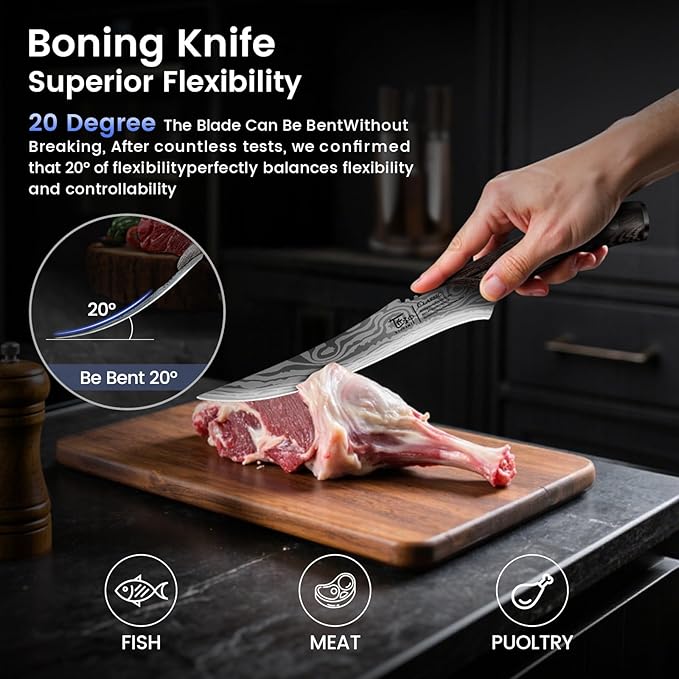 Brisket Slicing Knife Set, Carving and Boning Knife for Meat & Turkey Cutting, Japanese Style High Carbon Steel Kitchen Knives Set For Home & BBQ, Wood Ergonomic Full Tang Handle, Ideal Gift