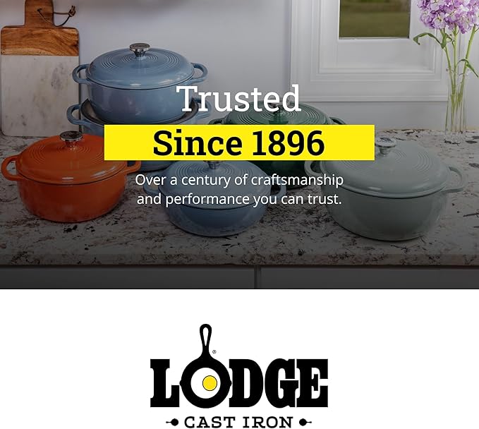 Lodge Essential Enamel Cast Iron Dutch Oven - Perfect for Bread Baking, Braising, Marinating & Slow Cooking - Features Moisture-Sealing Lid & Dual Handles - Kitchen Essentials - 6 Quarts - Desert Sage