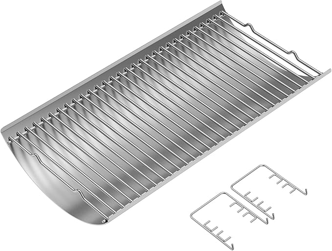 LS'BABQ Stainless Steel 27 Inch Charcoal Ash Pan Replacement for Chargriller Charcoal 1224 1324 2121 2222 2727 2828 2929, Charbroil 17302056 Grills, Charcoal Tray Grates with 2pcs Fire Grate Hangers