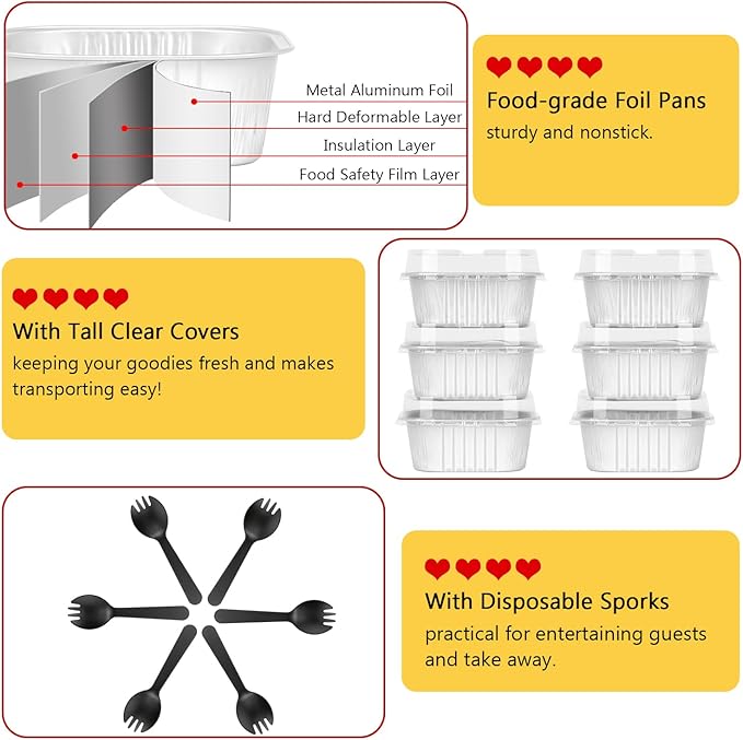 LNYZQUS 10oz Disposable Ramekins With Lids 40 Pack, Aluminum Foil Jumbo Cupcake Pan, Square 4”X4” Mini Cake Pan Browni Baking Cups Muffin Tin Dessert Cups For Wedding Party-White