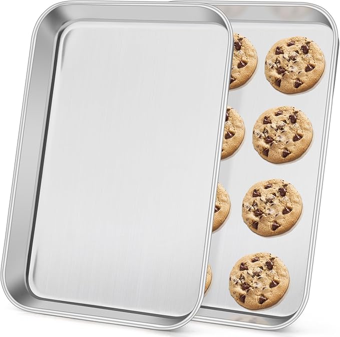 Stainless Steel Baking Sheets Set of 2, Leonyo Quarter 9IN x 13IN Stainless Steel Cookie Sheets for Baking, 1IN Deep Metal Toaster Oven Pan Tray for Oven, Dishwasher Safe