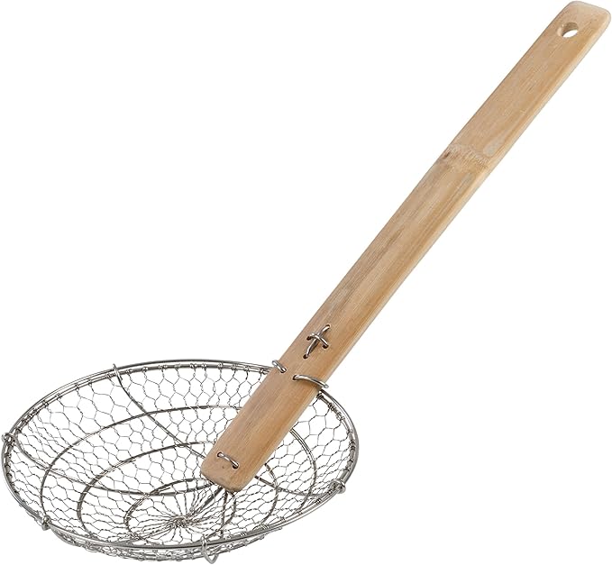 Joyce Chen Kitchen Spider Strainer Stainless Steel 7-Inch Wire Basket with Heat-Resistant Bamboo Handle