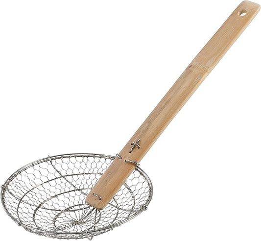 Joyce Chen Kitchen Spider Strainer Stainless Steel 7-Inch Wire Basket with Heat-Resistant Bamboo Handle