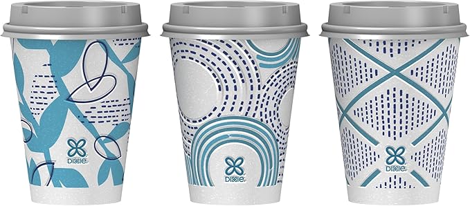 Dixie To Go Paper Coffee Cups With Lids, 12 oz, 156 Count (6 packs of 26 cups), Disposable Insulated Paper Cups for On-The-Go Hot or Cold Beverages