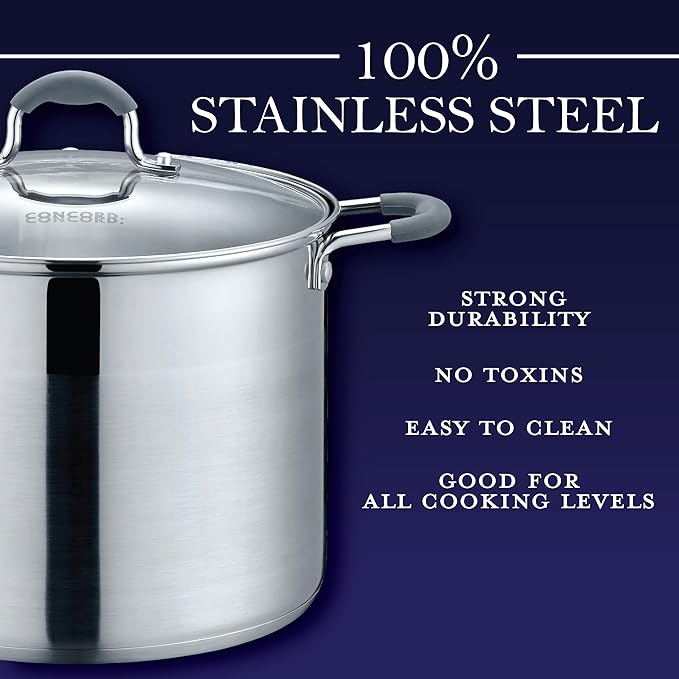 CONCORD Stainless Steel Stock Pot with Glass Lid (Induction Compatible) ((5 QT)