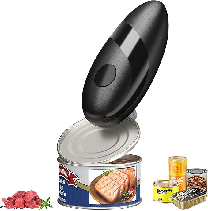 electriccan opener, automatic can opener, one-button operation, with smooth edge design suitable for the elderly, portable kitchen tool, suitable for most can sizes.