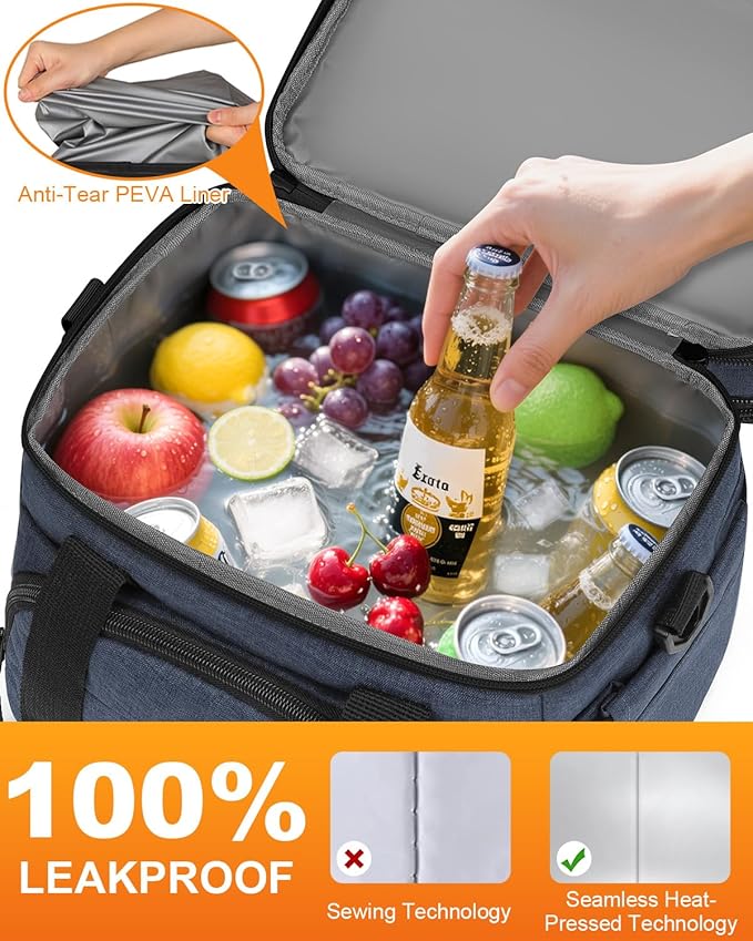 Lunch Box For Men Women Double Deck Insulated Lunch Bag For Men Woman Leakproof Expandable Cooler Bag with Adjustable Shoulder Strap for Kids Shool Work Picnic Camping(Blue,Large)