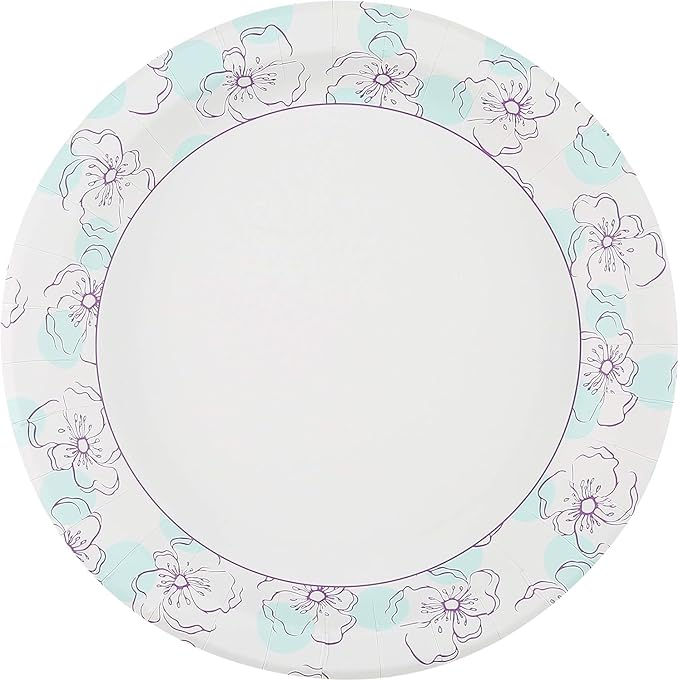 Glad Round Disposable Paper Plates, Blue Flower - Soak and Cut Proof, Microwave Safe, Heavy Duty Bulk Plates for Dinner and Everyday Use, 10 Inch - 50 Count - 2 Pack