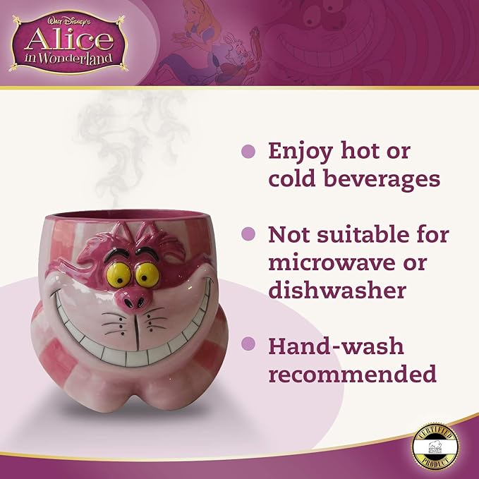 Silver Buffalo Disney Alice in Wonderland Cheshire Cat Ceramic 3D Sculpted Mug, 20 Ounces