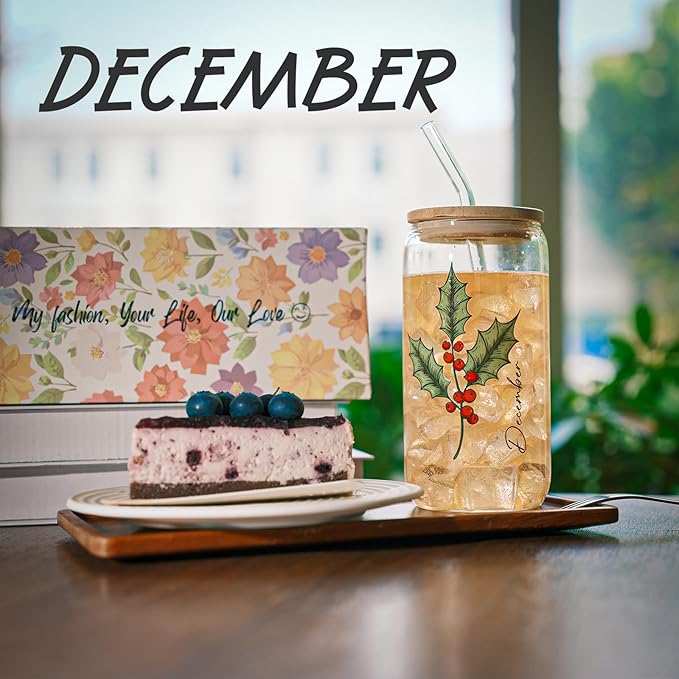 Birth Month Flower Iced Coffee Glass Cup 16oz Custom Tumbler Birthday Gifts Personalized Gifts for Women, Teachers, Bridesmaids, Birthdays, Mom, Valentines