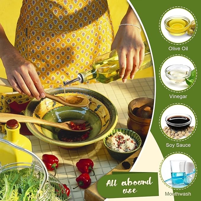 Olive Oil Dispenser Bottle, Vinegar Cruet Bottle 17oz/500 ml, Square Tall Glass Oil Container with 2 Stainless Steel Pourers, 4 Labels,1 Brush and 1 Funnel Oil Bottles for Kitchen(2 Set)