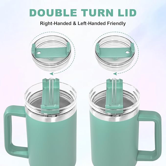 40 oz Tumbler with Handle and Straw, 100% Leak-Proof Travel Mug, Stainless Steel Double Wall Vacuum Insulated Coffee Cup Keeps Cold For 34 Hours, Dishwasher Safe, Teal