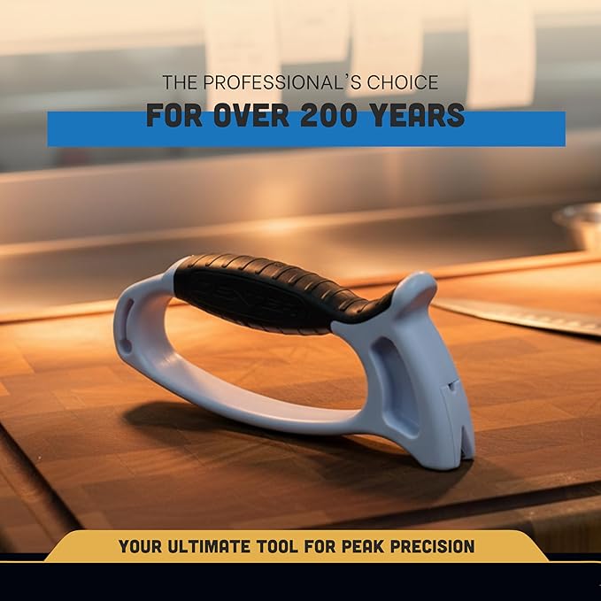 Dexter-Russell EZ Hand-Held Knife Sharpener | Compact White Handle | Tungsten Carbide Precision Sharpening | Easy 3-4 Stroke Use | Made in USA