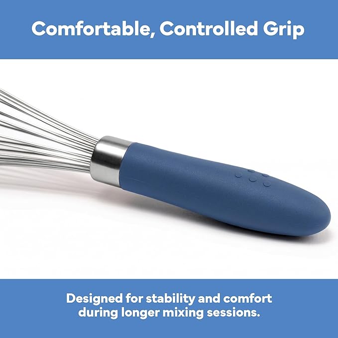 Misen Stainless Steel Balloon Whisk - Dishwasher Safe - Ergonomic Silicone Grip, Versatile Cooking Whisk for Eggs, Durable Construction - Professional-Grade Kitchen Tool - Blue