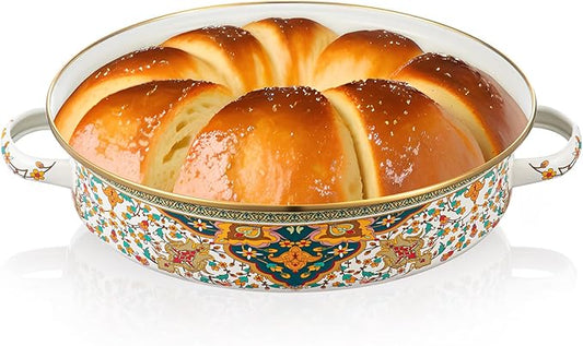 11 Inch Enamel Pie Pan Vintage Art Enamel Non-stick Baking Dish Oven and Dishwasher Safe for Turkey Pizza Desserts Easter Gift for Wife Baking Dish(Retro Style)