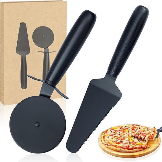 Pizza Cutter and Server Set - 9.25 Inch Sharp Stainless Steel Blade (430) with Finger Guard & Non-Slip Handle - Dishwasher Safe Pizza Slicer for Crusts and Pies