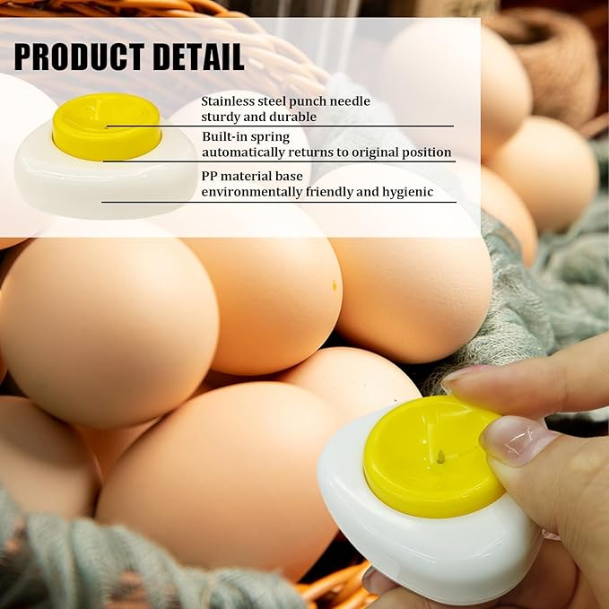 2PCS Egg Piercer for Hard Boiled Eggs – Magnetic Egg Hole Puncher with Stainless Steel Needle and Durable Plastic Base, for Home Kitchen & Food Service Use (White Yellow)