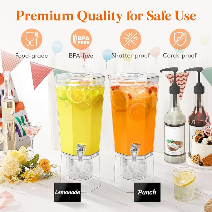 Lifewit 1 Gallon Drink Dispenser for Parties, 4L Plastic Beverage Container with Stand for Juice/Tea/Soda & Lemonade, Clear Water Pitcher with Spigot for Mimosa Bar Hosting 39 x 16 cm/15x6"