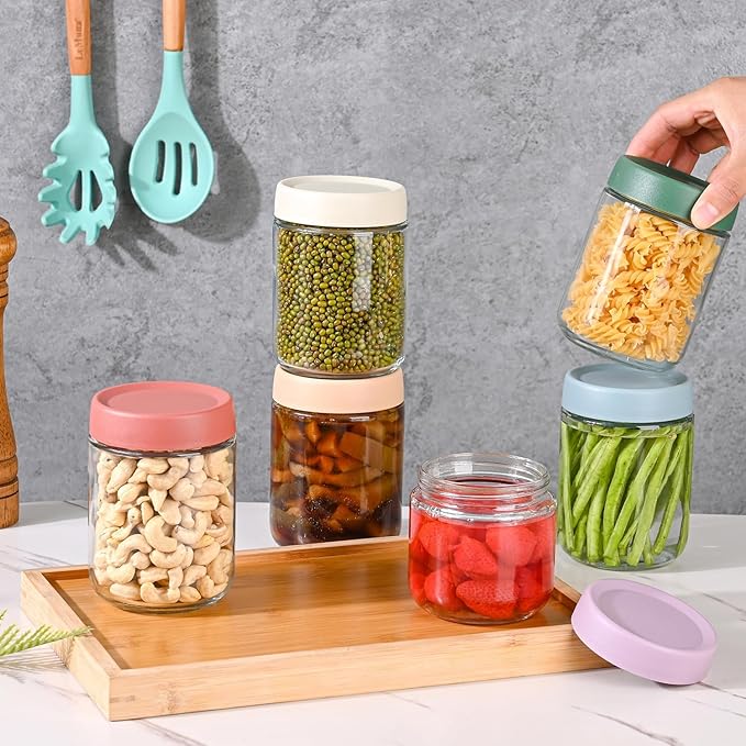 Overnight Oats Containers with Lids 16 oz Glass Jars 6 Pack Glass Mason Jars with Airtight Lids, Perfect for Oats, Yogurt, Chia Pudding, Snack