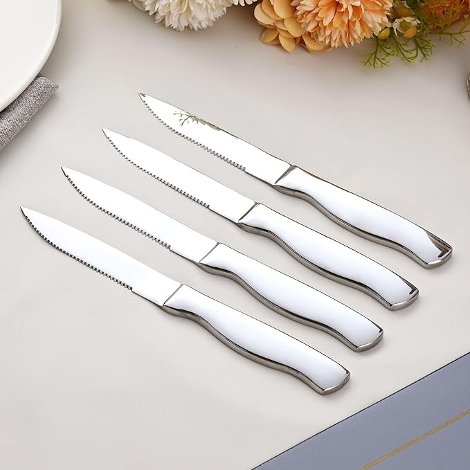 Serrated Steak Knife, Heavy Duty Kitchen Steak Knives, High End Steak Knives Dishwasher Safe, Steak Knife Set of 8, Stainless Steel Knives